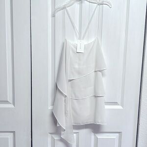 Cache White Sheer Ruffle Spaghetti Strap Tank Top Size S NWT